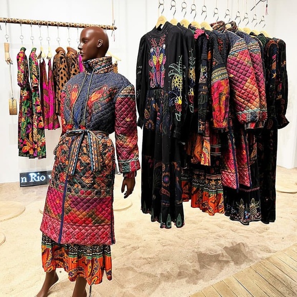 FARM RIO Mixed Patchwork Reversible Midi Belted Puffer Jacket (NWOT) - Picture 12 of 17